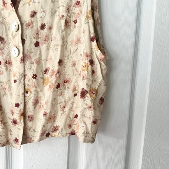 Melrose Vintage 90s Beige Pink Floral Design Rayon Iridescent Button Up Vest 10 - Picture 5 of 10